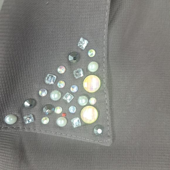 Studio Y Sheer Button Down Shirt Embellished Collar Gray Lavendar Size L #72 - Picture 8 of 11